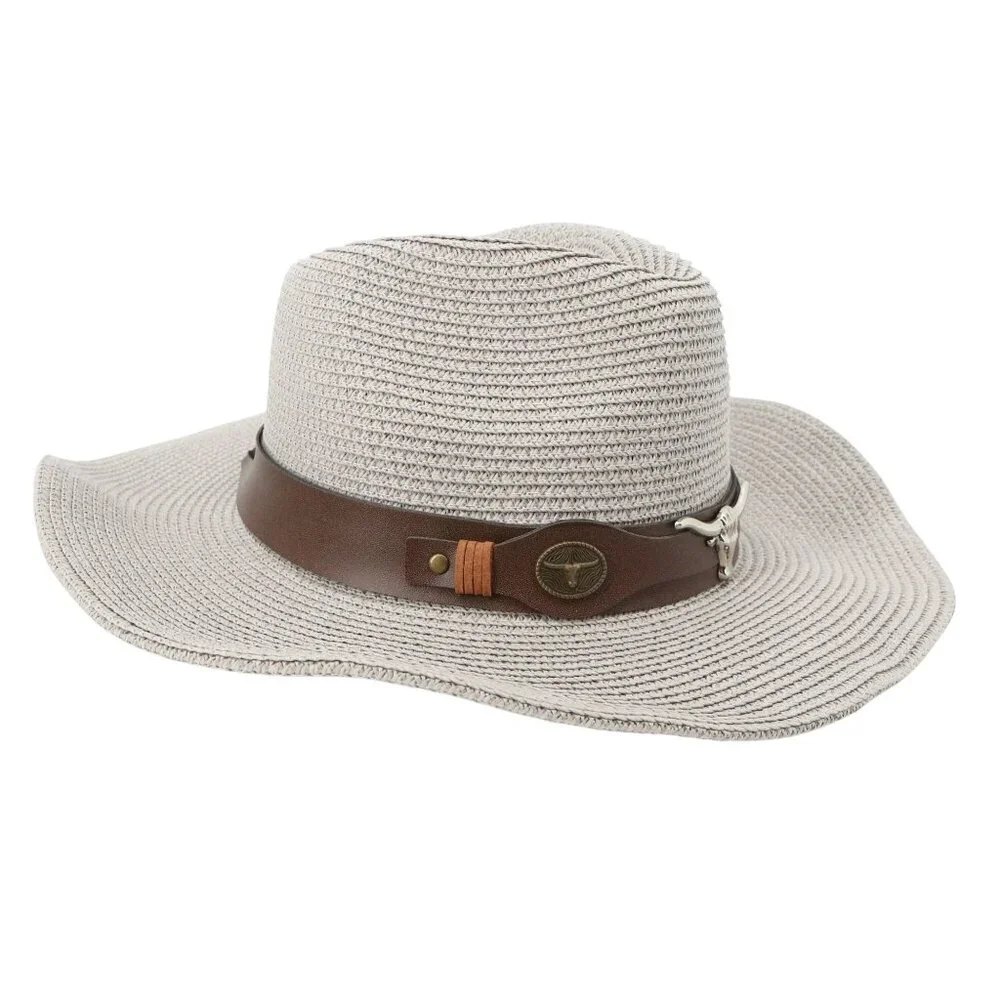 Lucky 7 USA Boho Western Light Gray Paper Straw Foldable Hat Cowboy